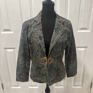 CHICOS VINTAGE FLORAL EMBROIDERED DENIM JACKET SUZE M
